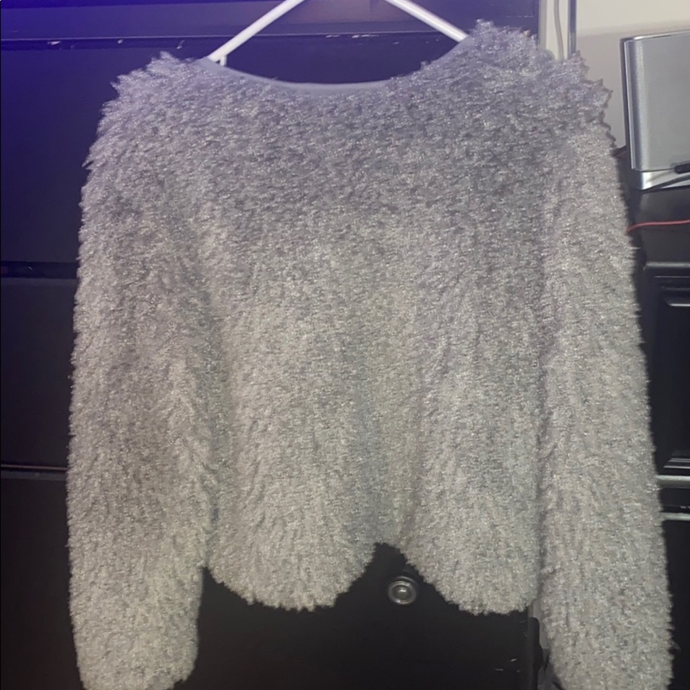 furry grey cardigan sweater - Picture 2 of 3